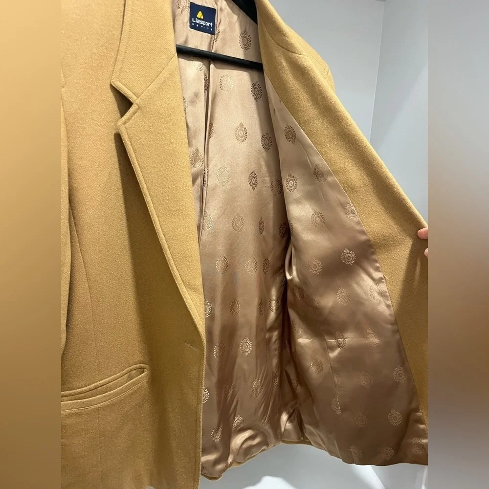 Vintage Lizsport Liz Claiborne Wool Camel Blazer one button classic 12 Petite
